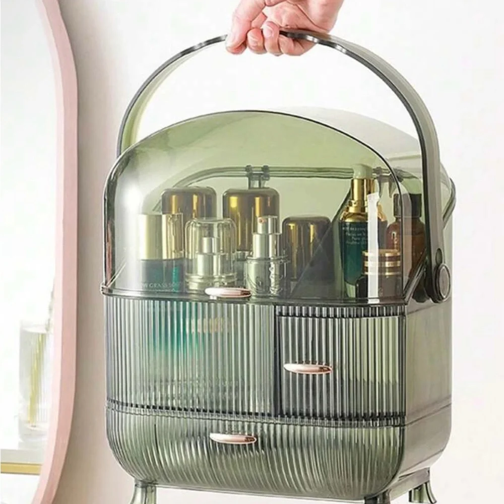 NEW! GREEN TRANSPARENT MAKEUP SKINCARE ORGANIZER PORTABLE CASE!
